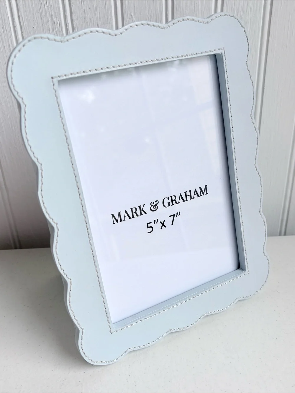 Mark & Graham 5” x 7” baby blue scalloped leather picture photo frame new